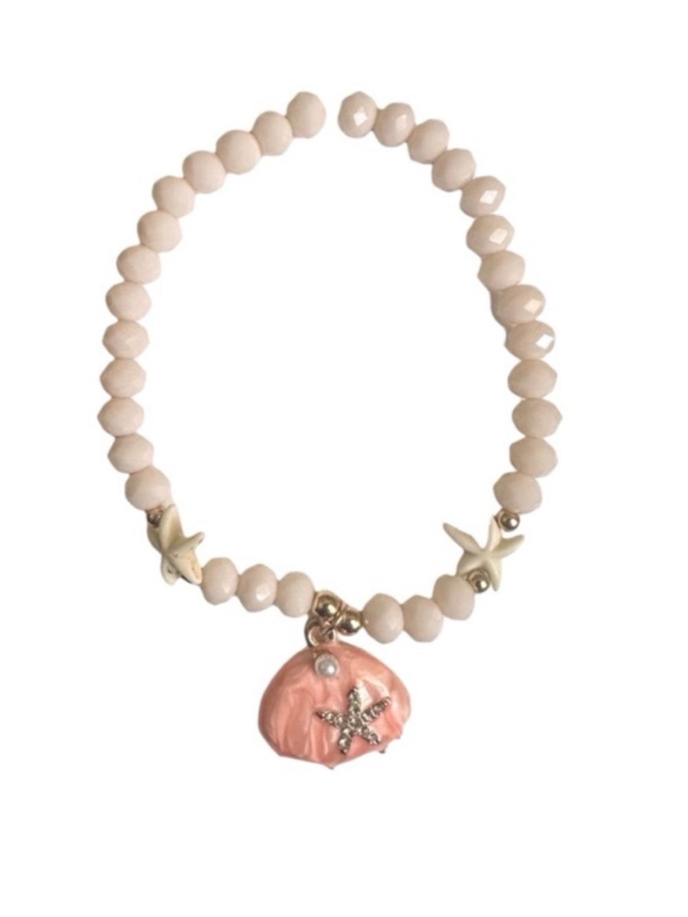 Pink Beaded Shell Charm Bracelet
